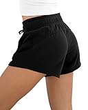 ODODOS Women's Sweat Shorts with Pockets Cotton French Terry Drawstring Summer Workout Casual Lounge Shorts, Black, Large