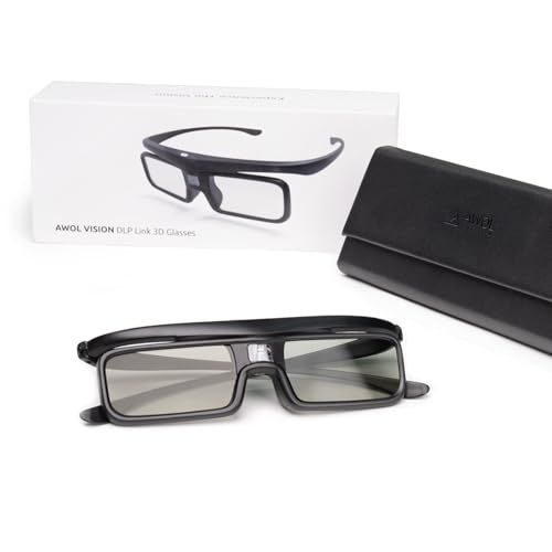 AWOL VISION DLP Link 3D Glasses, Rechargeable Active Shutter Eyewear Compatible with AWOL VISION LTV-2500, LTV-3500, Vanish TV & Other DLP-Link 3D projectors (1 Pack)