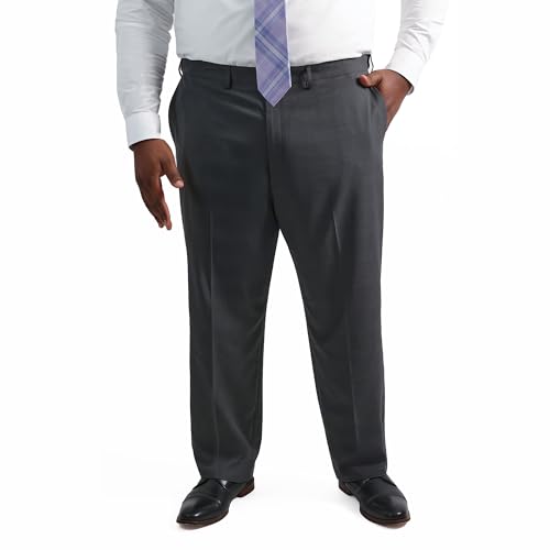 Haggar Men's Premium Comfort Classic Fit Flat Front Dress Pants-Regular and Big & Tall Sizes, Charcoal, 38W x 29L