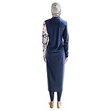 Muslim Swimsuits for Women Modest Islamic Arabic Swimwear Burkini Full Cover Hijab Long Sleeve Muslim Dress Tops + Pants Set with Swim Cap Sun Protection Rash Guard Bathing Suits Dark Blue Floral M