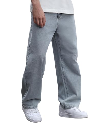 LOGEQI Men's Baggy Hip Hop Jeans Wide Leg Streetwear Jeans for Men Loose Fit Cargo Denim Pants Y2k