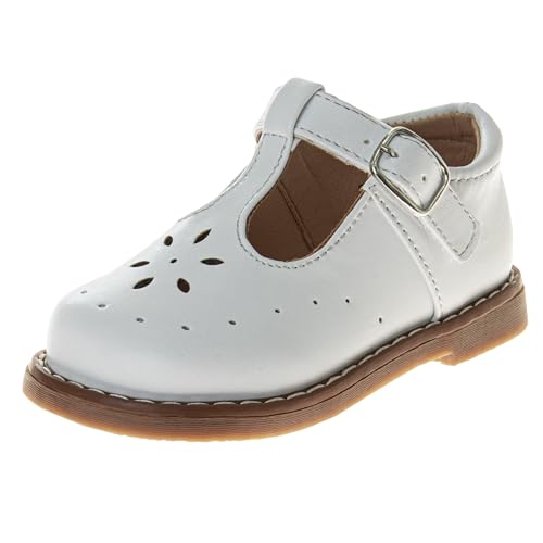 Josmo Baby Girls Maryjane Flats Slipon T Strap Closure - Newborn Infant Formal Dress Shoes Mary Jane - White (Size 4 Infants)