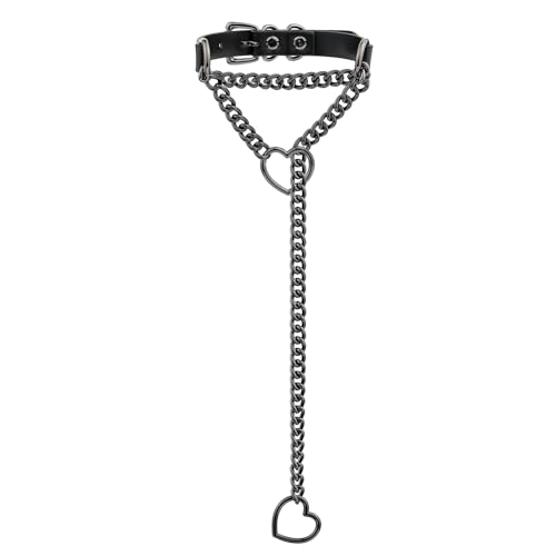ADEMISHIA Handmade Black Heart Choker Collar For Women, Punk Gothic O-ring Slip Chain Necklace with Adjustable Vegan Leather Buckle