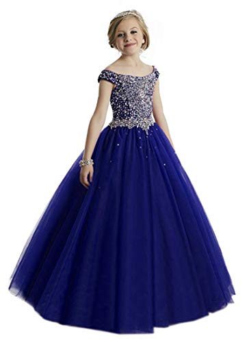 Junguan Girls' Off The Shoulder Pageant Dresses Aline Princess Prom Dress Formal Ball Gowns 2020 12 US Blue