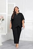 Hanna Nikole Plus Size Women 's Elegant Wedding Chiffon Pant Suit 2 Piece Set Mother of Bride Wear Black 24 Plus