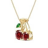 Wishrocks Simulated Garnet & Emerald Cherry Pendant Necklace in 14K Yellow Gold Over Sterling Silver