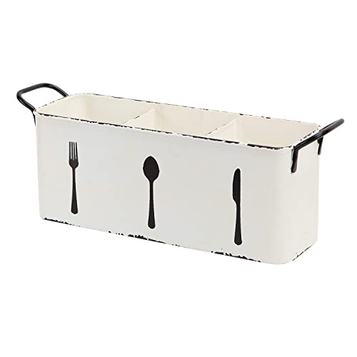 NIKKY HOME Farmhouse Utensil Holder for Countertop, Flatware Cutlery Caddy Silverware Holder Spoons Knives Forks Organizer Kitchen Decor - Distressed White