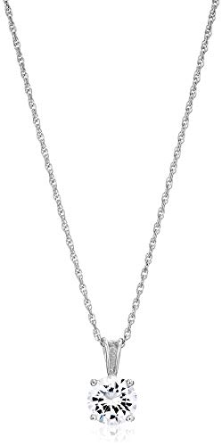 Amazon Essentials Platinum Plated Sterling Silver Cubic Zirconia Round Cut Solitaire Pendant Necklace (6.5mm), 18" (previously Amazon Collection)
