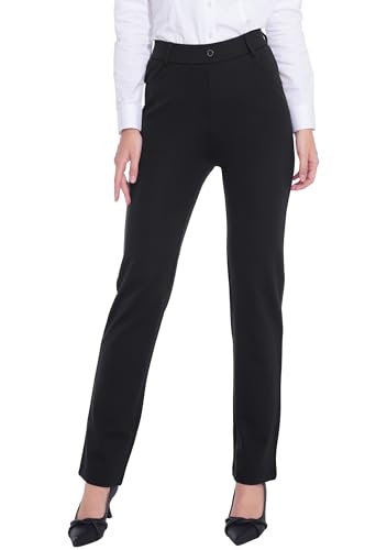 ZTN Women's Black Dress Pants Pull-on Straight Leg Slacks Plus Size Trousers for Work Business Casual 3XL Petite