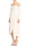 Anna-Kaci Womens Boho Long Sleeve Off Shoulder Renaissance Peasant Dress, Off-White, Large