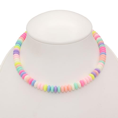 Fatally Feminine Pastel Beaded Faux Candy Necklace - Adustable (15, Pastel Rainbow)