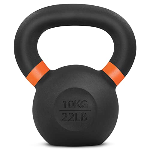 Yes4All Powder Coated Cast Iron Kettlebell Single Orange - 10 KG / 22 LB Strength Training Kettlebells Weight Set for Full Body Workout, Home Gym