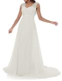 Abaowedding Women's Wedding Dress Lace Double V-Neck Sleeveless Evening Dress Off-White US 8