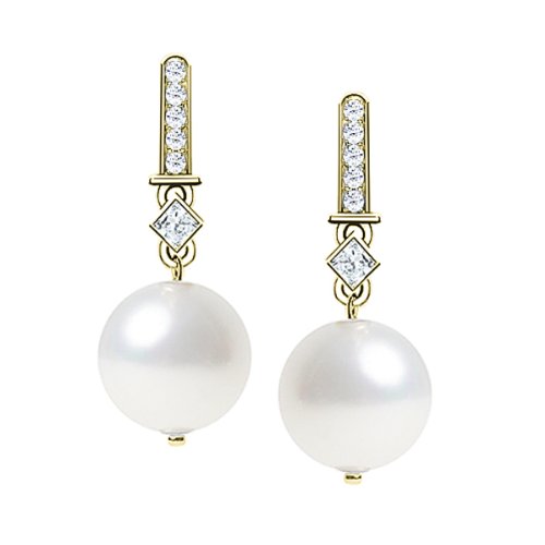 Willow Pearles Queen Helen White Cubic Zirconia and White Voyageur Pearle Drop 18K Yellow Gold Vermeil Earrings