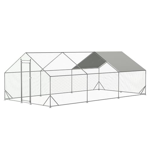 Chicken Coop Large Metal Chicken House,Walk-in Poultry Cage Chicken Run Pen Dog Kennel Duck House with Waterproof and Anti-Ultraviolet Cover 10' L x 20' W x 6.56' H