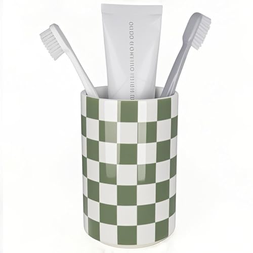 Tooth Brush Holder for Bathroom, Green Toothbrush Holders for Bathrooms, Modern Cute Ceramic Toothbrush Caddy, Toothbrushes and Toothpaste Cup for Bath Room Countertop Storage,Sage Green Decor