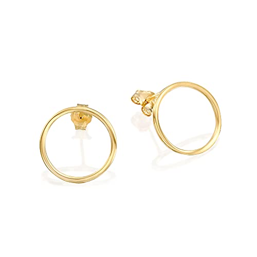 Tooliks - Dainty Gold Circle Earrings - Minimal Small Open Circle Stud Posts - Designer Handmade (gold, smooth)