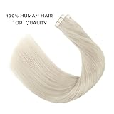 Sassina 22 Inch Invisible Tape in Hair Extensions Human Real Hair 50g 20pcs Remy Hair Tape in Extensions White Blonde Tape in Straight Skin Weft, #1000