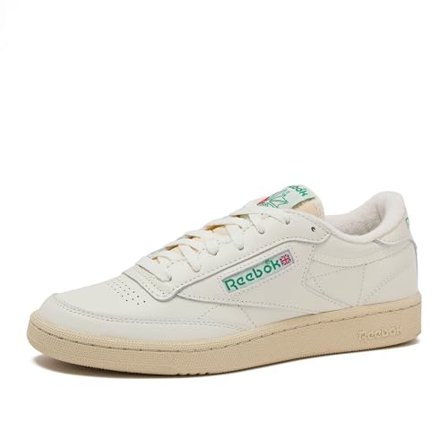 Reebok Club C Vintage Tennis Sneakers for Men, Casual White Mens Shoes, Size 7 to 15, Top-Chalk/Paperwhite/Glen Green, 8.5