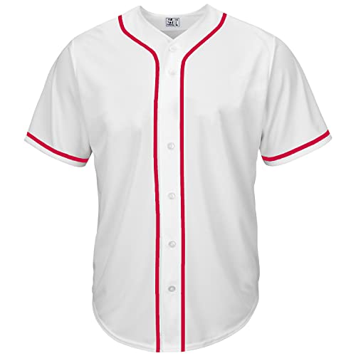 Pullonsy 00s Hip-Hop Hipster Blank Baseball Jerseys Button Up Shirts for Men Outfits,Red Stripe White Jersey,Size M