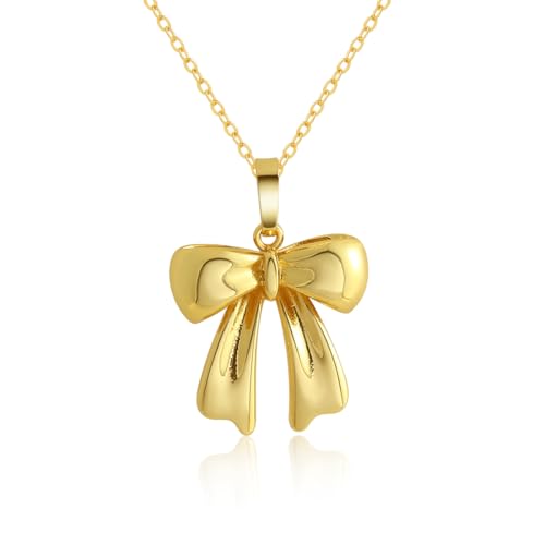 Z ZACHÉ Gold Plated Bow Necklace for Women Smooth Dainty Bowknot Pendant Chain Necklace Female Jewelry,17.71"