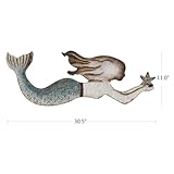 Morning View Wooden Mermaid Wall Decor Nautical Hanging Plaque Sign Wood Mermaid Wall Sculpture Large Coastal Wall Art Rustic Beach Ocean Sea for Bathroom Home House 30.5X11 Inches(Teal)