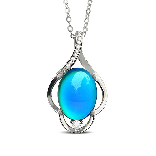 FUN JEWELS Oval Color Changing Mood Stone Pendant Mood Necklace on 18" Chain+2" extender, Gifts for Women