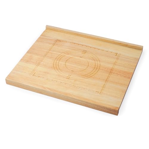 Qriocioa Reversible Wooden Pastry Board 24’’ x 20’’ Kneading Board for Rolling Dough Bread Cutting Board with Lip Pastry Baking Board with Engraved Ruler & Pie Board Template for Counter Top Kitchen