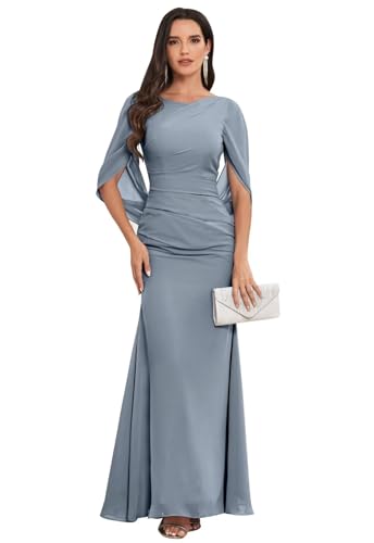 TORYEMY Dusty Blue Chiffon Mother of The Bride Dresses with Cape Sleeve Formal Evening Dresses Long Mermaid for Women Size 12