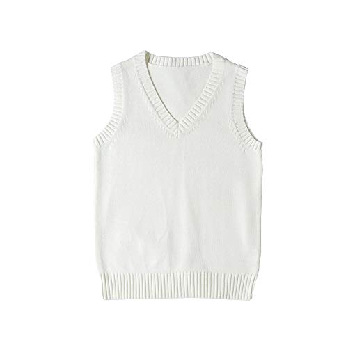 jinghuiyue Women’s V Neck Sweater Vest School Uniform Solid Color Sleeveless Knit Sweaters Pullover Tank Tops（White-M）