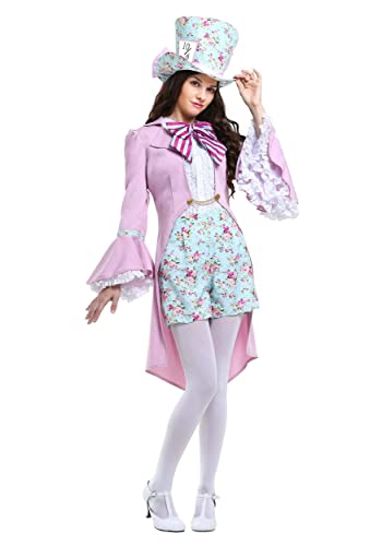 Fun Costumes Adult Pretty Mad Hatter Costume For Women's Alice in Wonderland Costume - Pink - Large