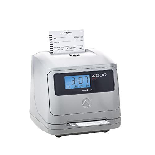 Pyramid Time Systems Auto Totaling Time Clock, Electronic Time Punch Clock for Small Business, Bundle Includes: 25 Time Cards,Ribbon and 2 Security Keys - Silver ( 7.25"h x 7"w x 6.75"d)