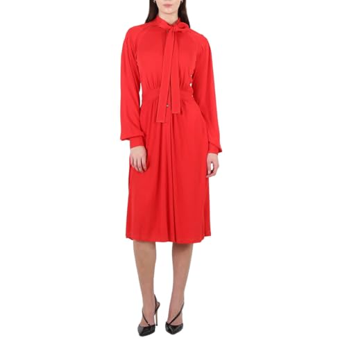 BURBERRY Ladies Red Topstitch Detail Jersey Tie-Neck Dress, Brand Size 4 (US Size 2)