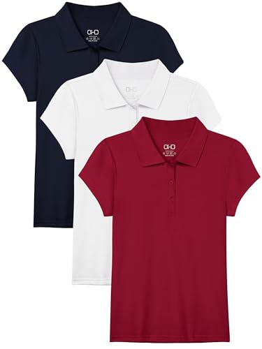 OHD 3 Pack Girls Polo Shirt School Uniform Polo for Girls Cotton Soft Short Sleeve Classic Collared Shirt Size 3T-14