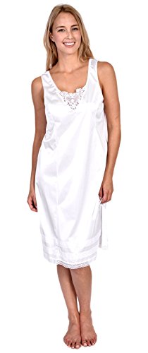 Patricia Lingerie Women's Snip-it Luminesse Satin Full Slip with Lace Trim for Under Dresses (White, 3X)