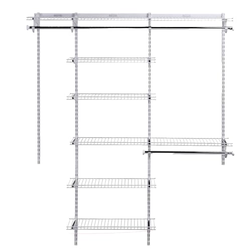 Rubbermaid Configurations Deluxe Custom Closet Kit 3-6 Ft. Adjustable Metal Wire Shelving White Finish Expandable Organization System Hardware Included for Home Closet/Pantry/Laundry/Mudroom