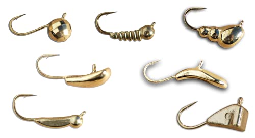 Tungsten Gold Ice Fishing Jigs - Lucky 7 Pack 4-6mm 1-2gm #8-10 Hook Lure Bait Walleye Crappie Panfish Trout