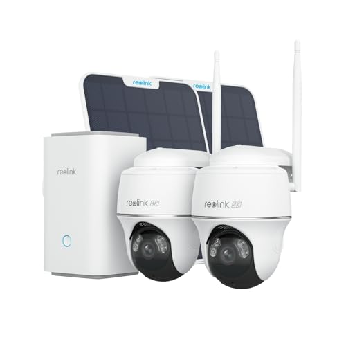 REOLINK 4K Solar Security Cameras Wireless Outdoor System, 360° Pan & 140° Tilt, Smart Motion Detection, 2.4G/5G Wi-Fi, Encrypted Local Storage, No Monthly Fee, Home Hub with 2X PT Ultra Cam Kit