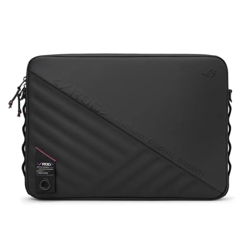 ASUS ROG Slash Sleeve Bag 4.0, Fit 16" Laptop, Adaptor, and Mouse, Tear-Resistant, Water-Repellent, PU Leather, Adjustable Shoulder Strap, Three-point Fixation Strap, Multiple Pockets, Black
