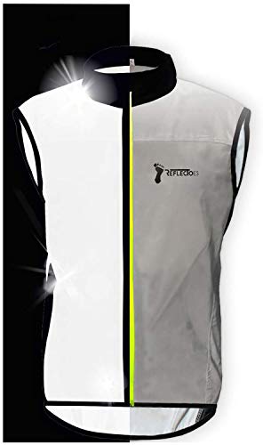 ReflecToes Silver Windbreaker Vest for Running and Cycling, Medium (5 Pockets, Full Reflective, Waterproof, Vented, Athletic Fit)