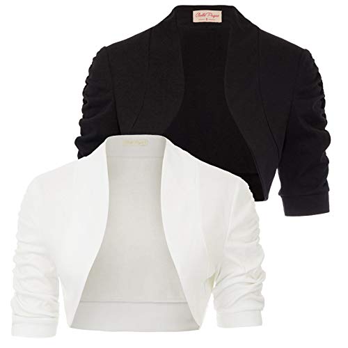 Belle Poque Half Sleeve Shrugs for Women 2 Pack Casual Bolero Shrugs for Dress (Black&White, L)