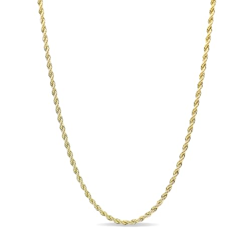 GLD Rope Chain Necklace for Men and Women - 18K 2MM Yellow Gold - 20”