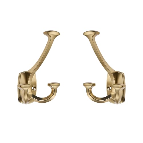 ZAUYX Large Wall Double-Sided Hook 5 Pack Champagne Brozne Hook Decorative Heavy Duty Solid Large Coat Hooks for Towel Hanging Coats Robe Towel Bags Door Back 2 Prong Hooks