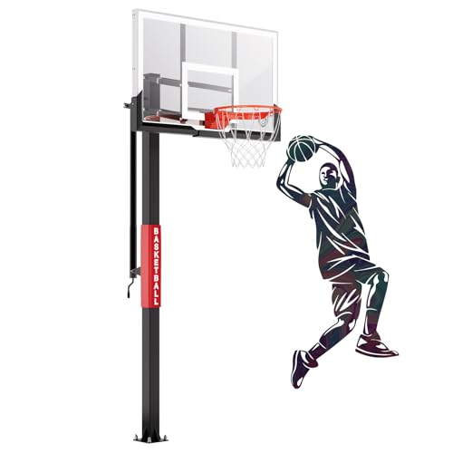 IGL In-Ground Basketball Hoops with 54 Inch Tempered Glass Backboard,7.5-10ft Height Adjustable Basketball Goal System, Reinforced and Thickened Square Tube Iron Steel（54 Titan Square ）