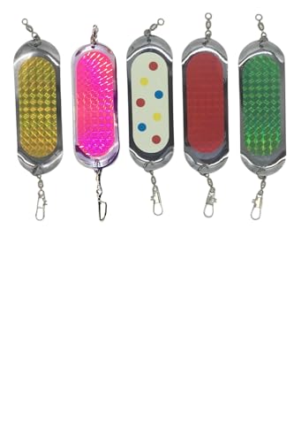 KOKOPROS Finished Kokanee Salmon Skateboard Fishing Dodger/Flashers, 4-3/4" Length, Chrome Plated, Multicolor 5 Pack - Salmon & Kokanee Fishing Tackle - Durable Design for Trolling