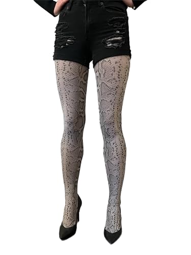 Malka Chic Light Grey Snake Skin Printed Patterned Tights (US, Alpha, X-Large, XX-Large, Regular, Regular, Grey)