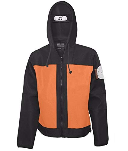 Ripple Junction Naruto Shippuden Men's Hooded Sweatshirt Naruto Cosplay Costume Forehead Protector Anime Black Large