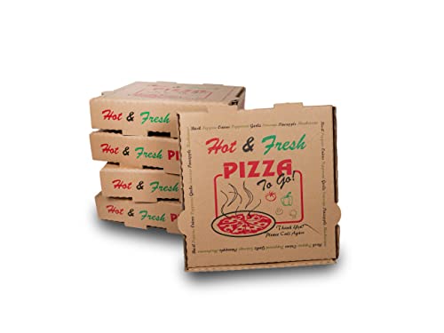 DHG PROFESSIONAL 50 Pack Pizza Box 4 Color Print Hot & Fresh Pizza Brown Color (8" x 8")