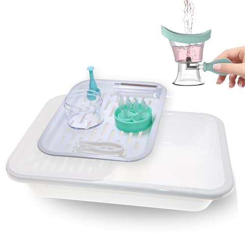 Contact Lens Cleaner Tray Scleral Lens Inserter with Contact Lens Solution Lens Care Kit for RGP/OK/Hard Lens Eye Wash Cup, Portable Eye Washer Cleaner Kit Silicone Air Pressure Eye Cleaning Cup