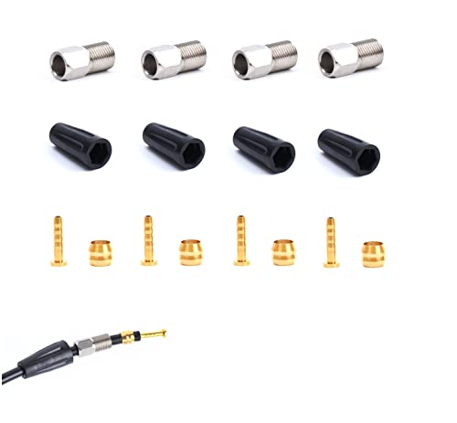 Hydraulic Disc Brake Service Kit Including Sleeve nuts, Rubber Covers, Brass Olives and Barbed Fittings Compatible with Shimano BH59 / BH90, AVID SRAM, Magura Hose, Pack of 4 sets (for BH59)